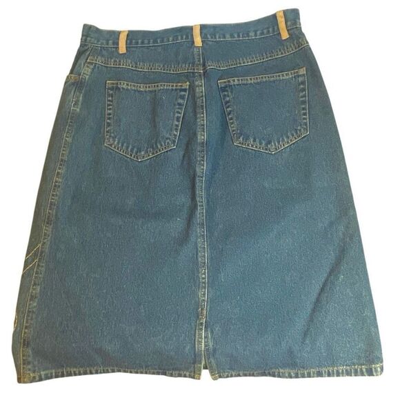 Embroidered Denim Midi Skirt Yellow Floral Modest A-Line Skirt Size 10 Style & C - Picture 4 of 4